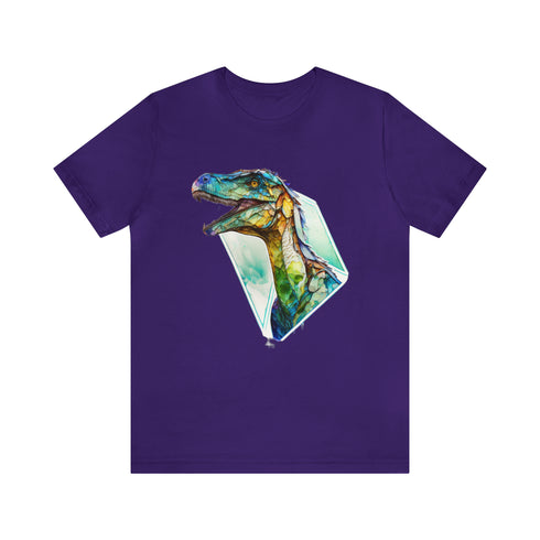 Stained Glass Velociraptor - Short Sleeve Tee Team Purple